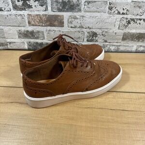 Clarks Tan Leather Wingtip Oxford Platform Shoes Womens 9